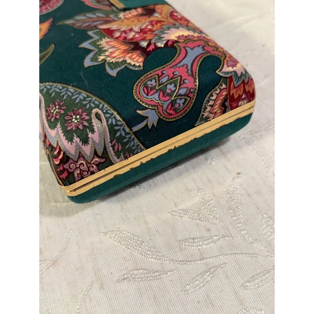 Vintage Floral Paisley Jewelry Travel Case Teal Burgundy Gold Tone Organizer